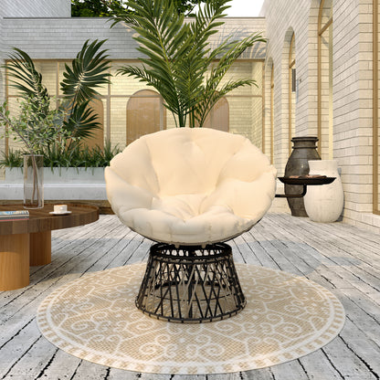 Papasan Chair Rattan 360° Swivel Basket Chair with Cushion Diameter 90 cm Round Outdoor Rattan Chair Swivel Lounge Chair Reclining Chair for Living Room Garden Balcony Beige
