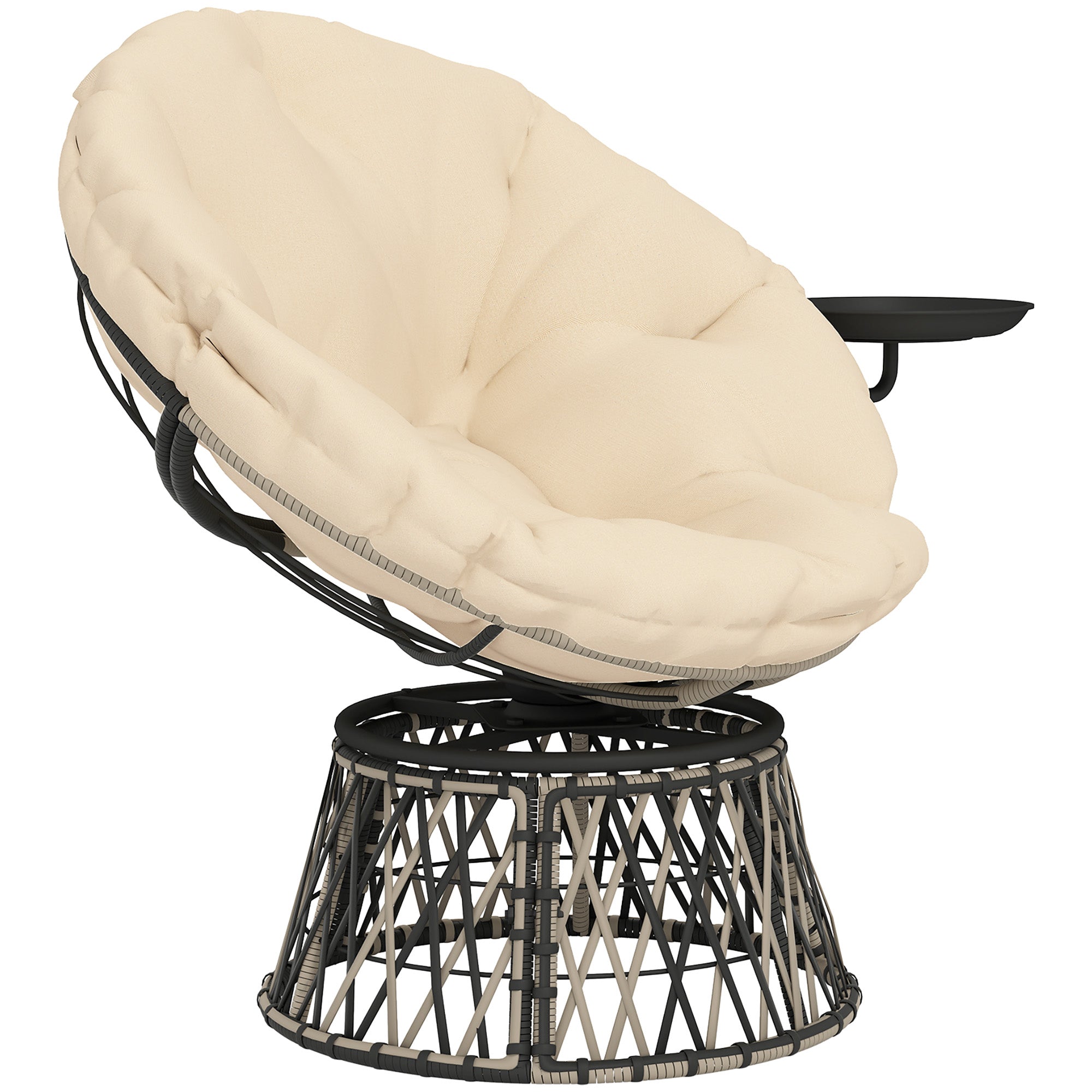 Papasan Chair Rattan 360° Swivel Basket Chair with Cushion Diameter 90 cm Round Outdoor Rattan Chair Swivel Lounge Chair Reclining Chair for Living Room Garden Balcony Beige