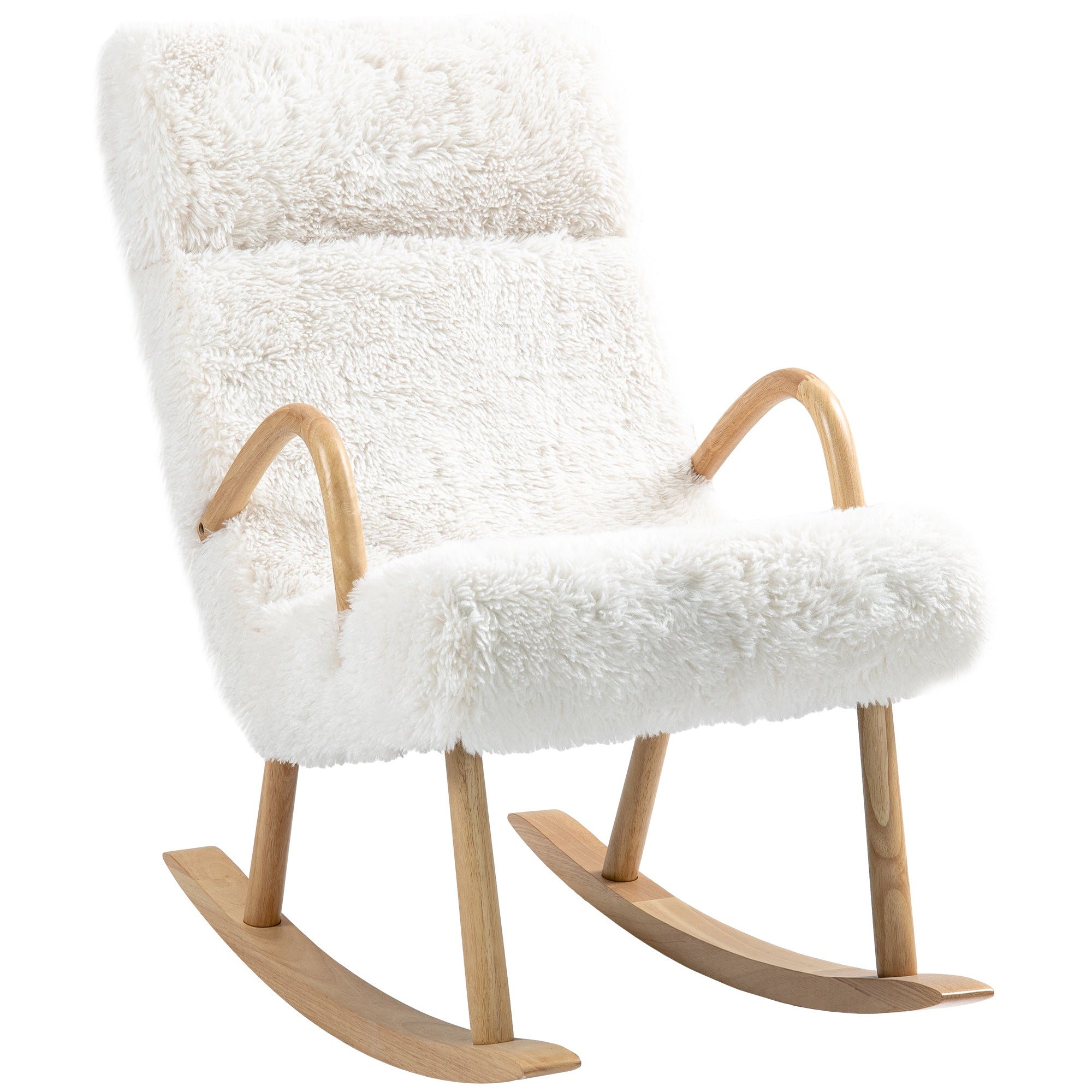 Rocking Chair Rocking Chair Armchair, Nursing Chair with Wool Optic, Rocking Chair up to 120 kg Load Capacity for Bedroom, Living Room, White