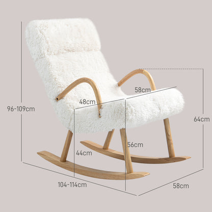 Rocking Chair Rocking Chair Armchair, Nursing Chair with Wool Optic, Rocking Chair up to 120 kg Load Capacity for Bedroom, Living Room, White
