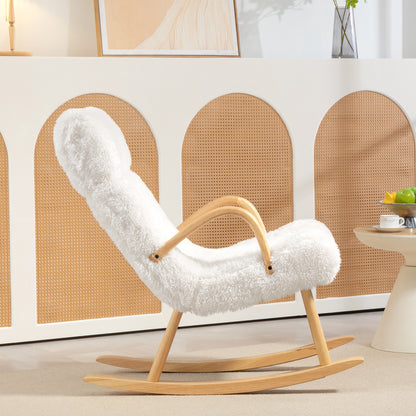 Rocking Chair Rocking Chair Armchair, Nursing Chair with Wool Optic, Rocking Chair up to 120 kg Load Capacity for Bedroom, Living Room, White