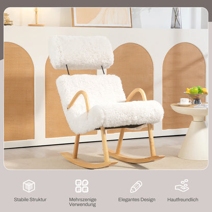 Rocking Chair Rocking Chair Armchair, Nursing Chair with Wool Optic, Rocking Chair up to 120 kg Load Capacity for Bedroom, Living Room, White