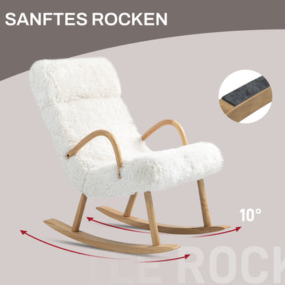 Rocking Chair Rocking Chair Armchair, Nursing Chair with Wool Optic, Rocking Chair up to 120 kg Load Capacity for Bedroom, Living Room, White