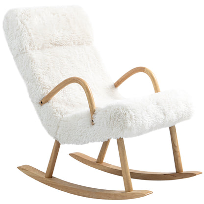 Rocking Chair Rocking Chair Armchair, Nursing Chair with Wool Optic, Rocking Chair up to 120 kg Load Capacity for Bedroom, Living Room, White