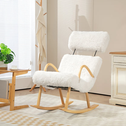Rocking Chair Rocking Chair Armchair, Nursing Chair with Wool Optic, Rocking Chair up to 120 kg Load Capacity for Bedroom, Living Room, White