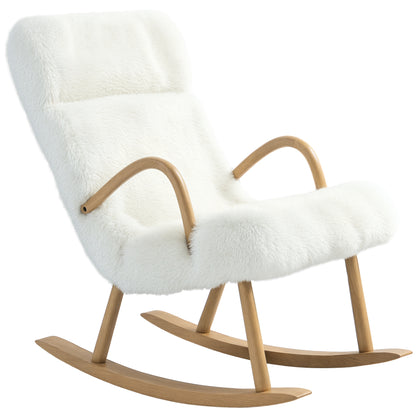 Rocking Chair Rocking Chair Armchair, Nursing Chair with Wool Optic, Rocking Chair up to 120 kg Load Capacity for Bedroom, Living Room, White