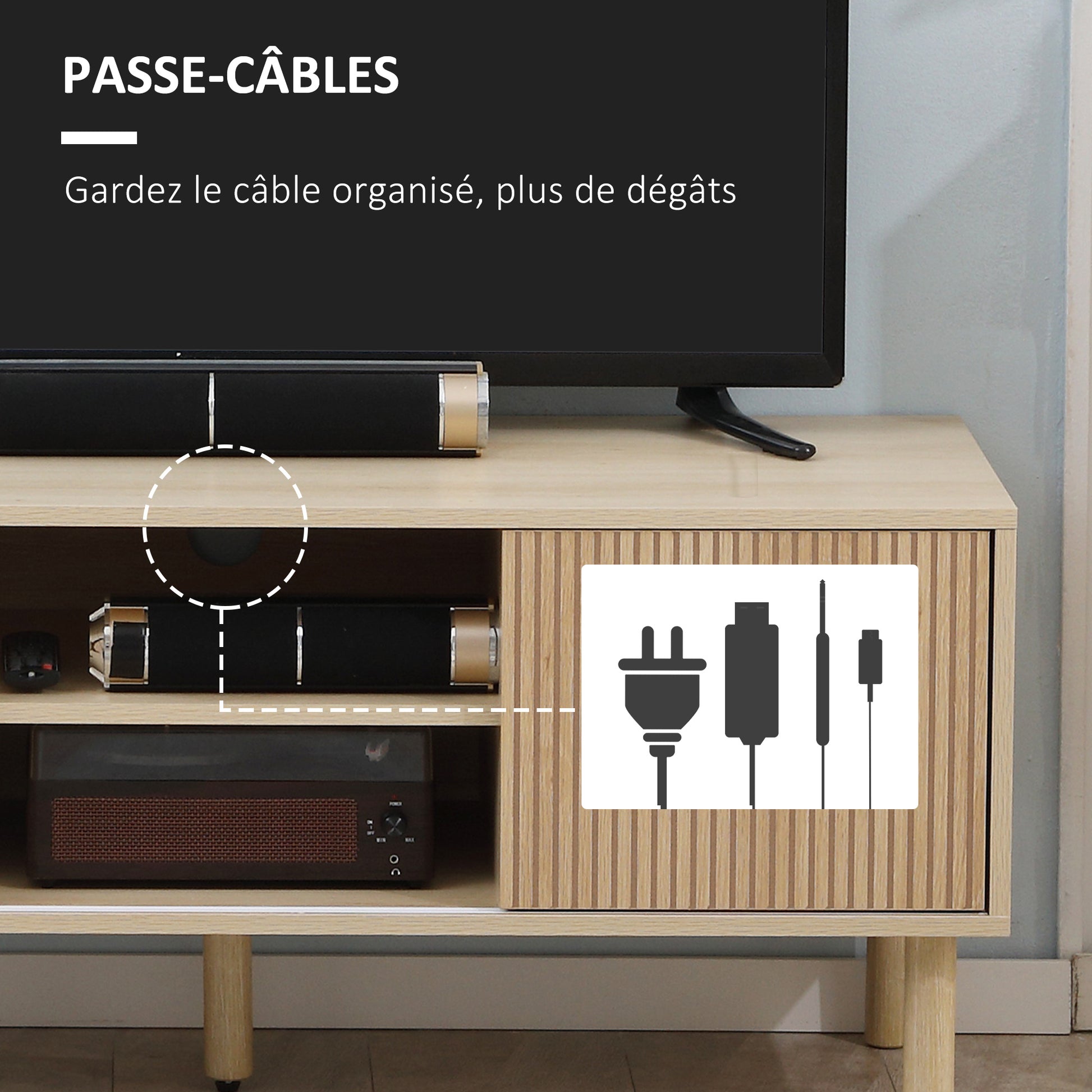 TV Stand TV Mount for up to 50-inch TV with 2 Sliding Doors and 2 Shelves with Cable Management - 115 x 40 x 49 cm