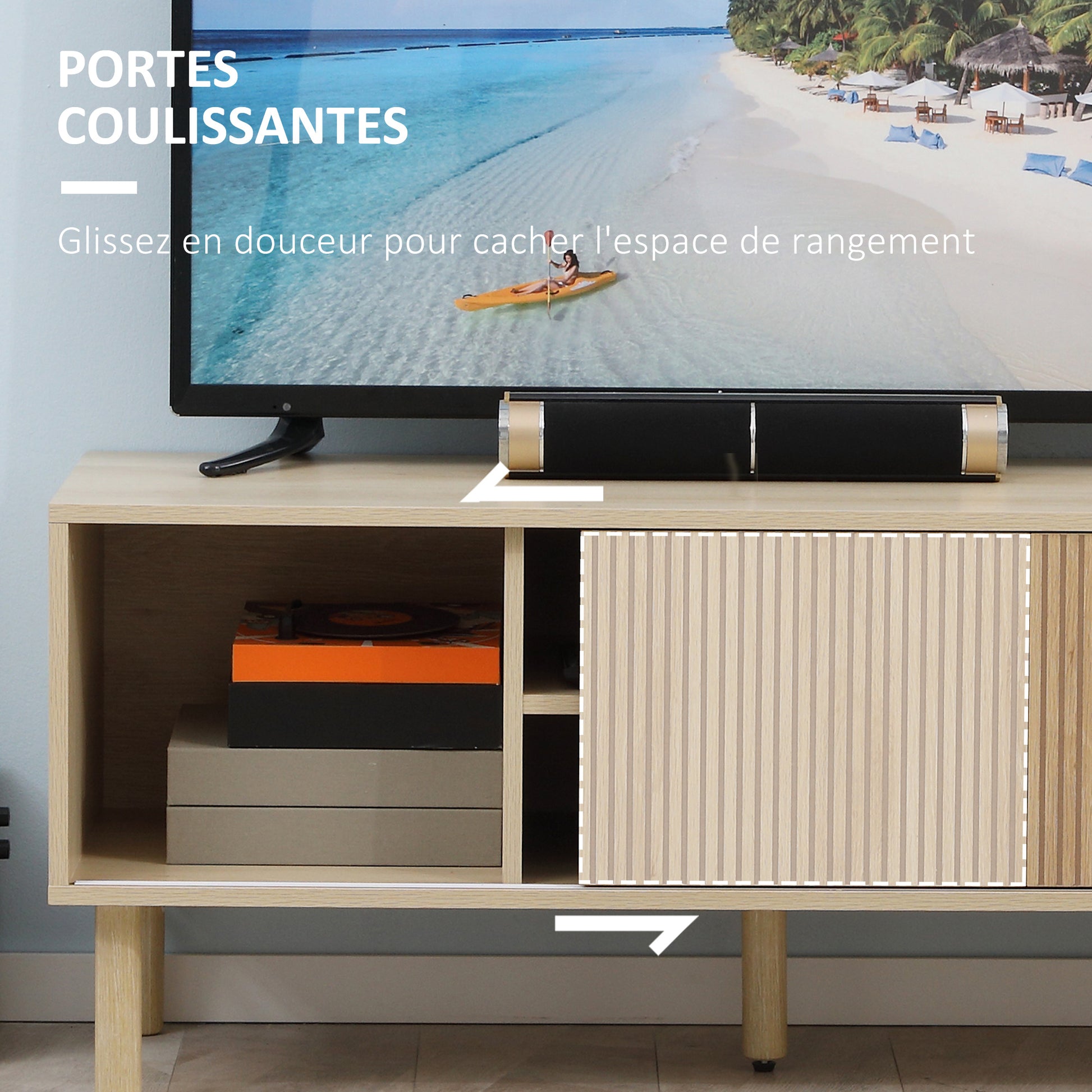 TV Stand TV Mount for up to 50-inch TV with 2 Sliding Doors and 2 Shelves with Cable Management - 115 x 40 x 49 cm