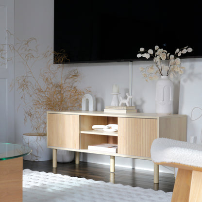 TV Stand TV Mount for up to 50-inch TV with 2 Sliding Doors and 2 Shelves with Cable Management - 115 x 40 x 49 cm