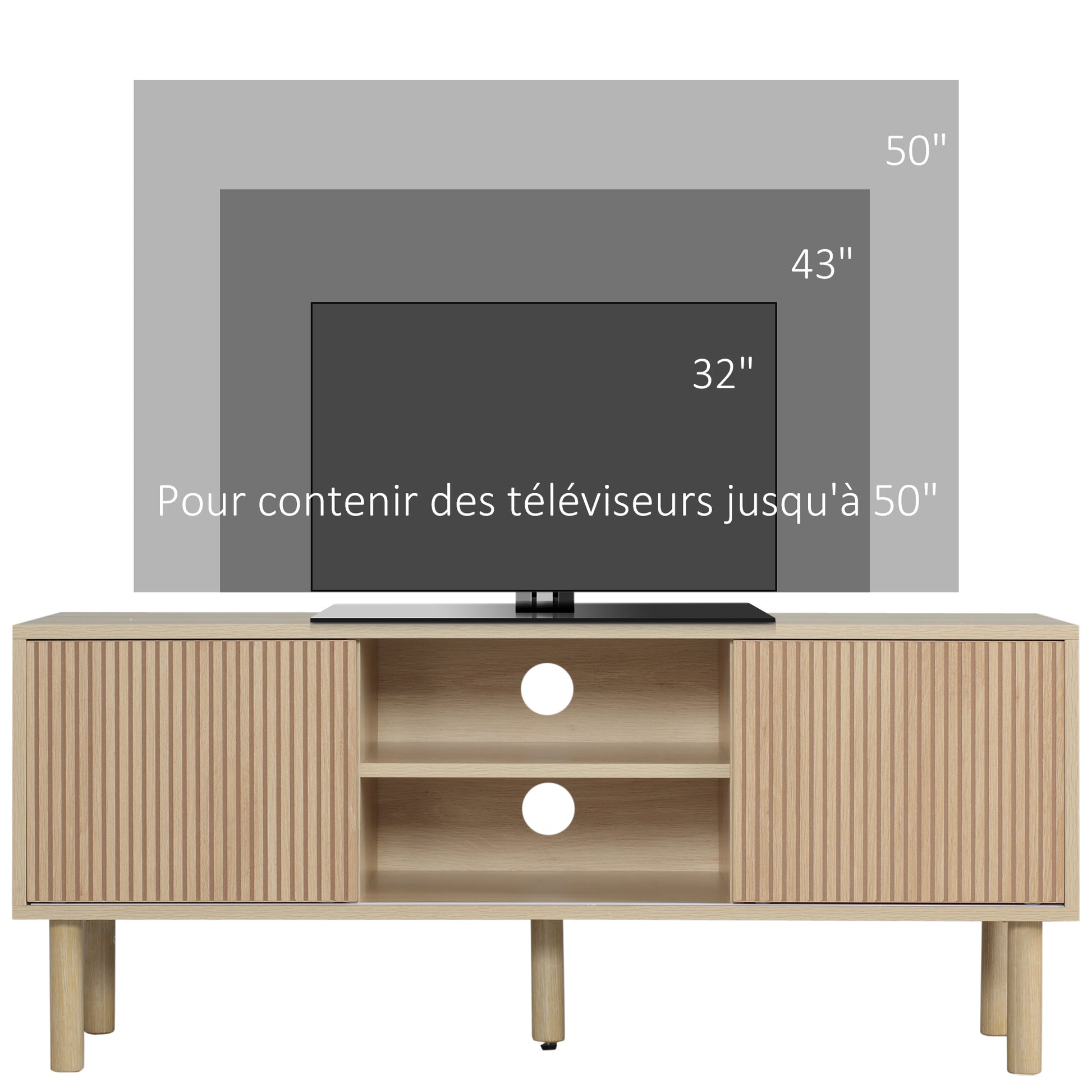 TV Stand TV Mount for up to 50-inch TV with 2 Sliding Doors and 2 Shelves with Cable Management - 115 x 40 x 49 cm