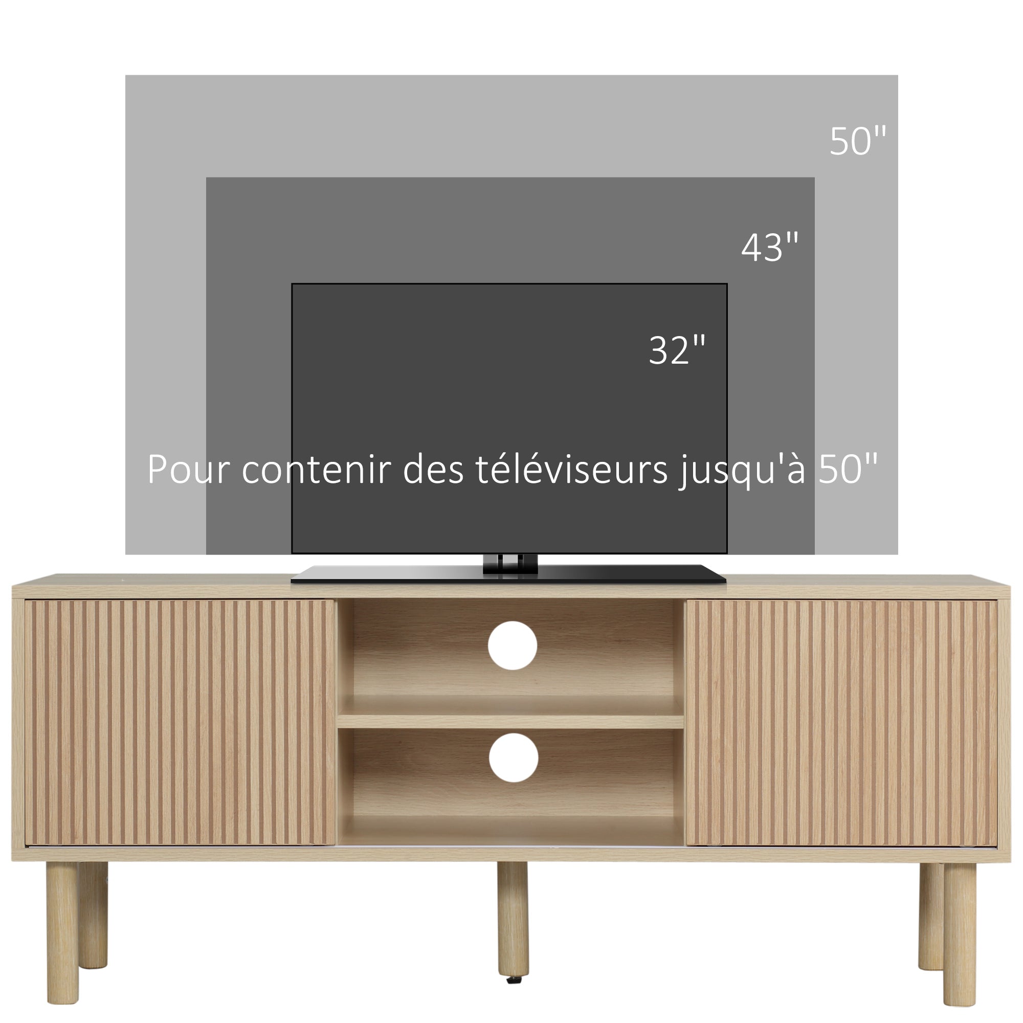 TV Stand TV Mount for up to 50-inch TV with 2 Sliding Doors and 2 Shelves with Cable Management - 115 x 40 x 49 cm