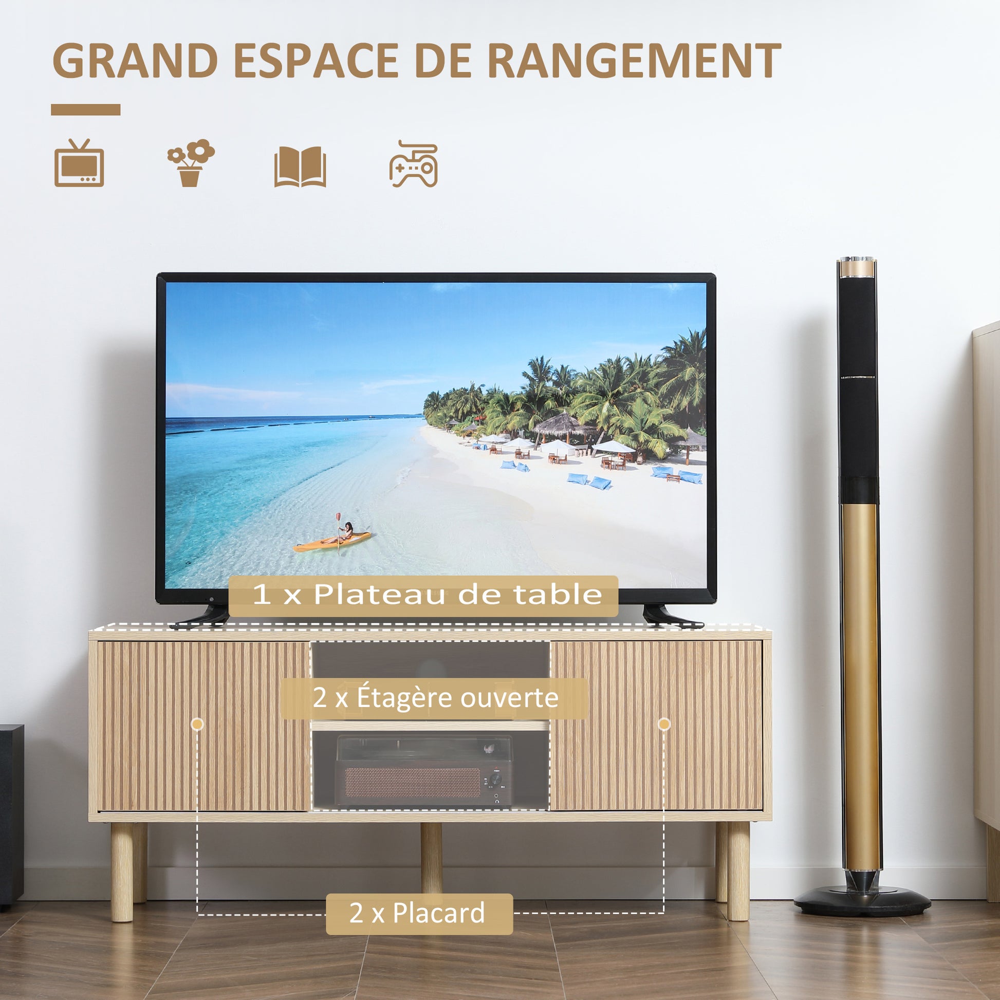TV Stand TV Mount for up to 50-inch TV with 2 Sliding Doors and 2 Shelves with Cable Management - 115 x 40 x 49 cm