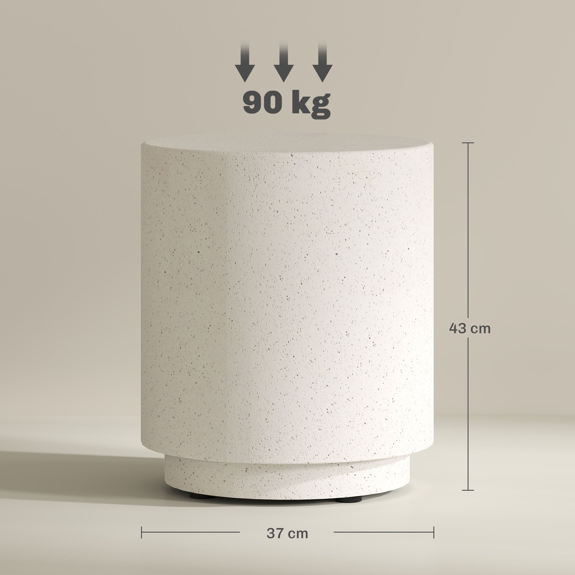 Side Table Living Room Table with Stone Look, Coffee Table, End Table, Coffee Table for Living Room, Garden Ø37 x 43 cm, Cream White