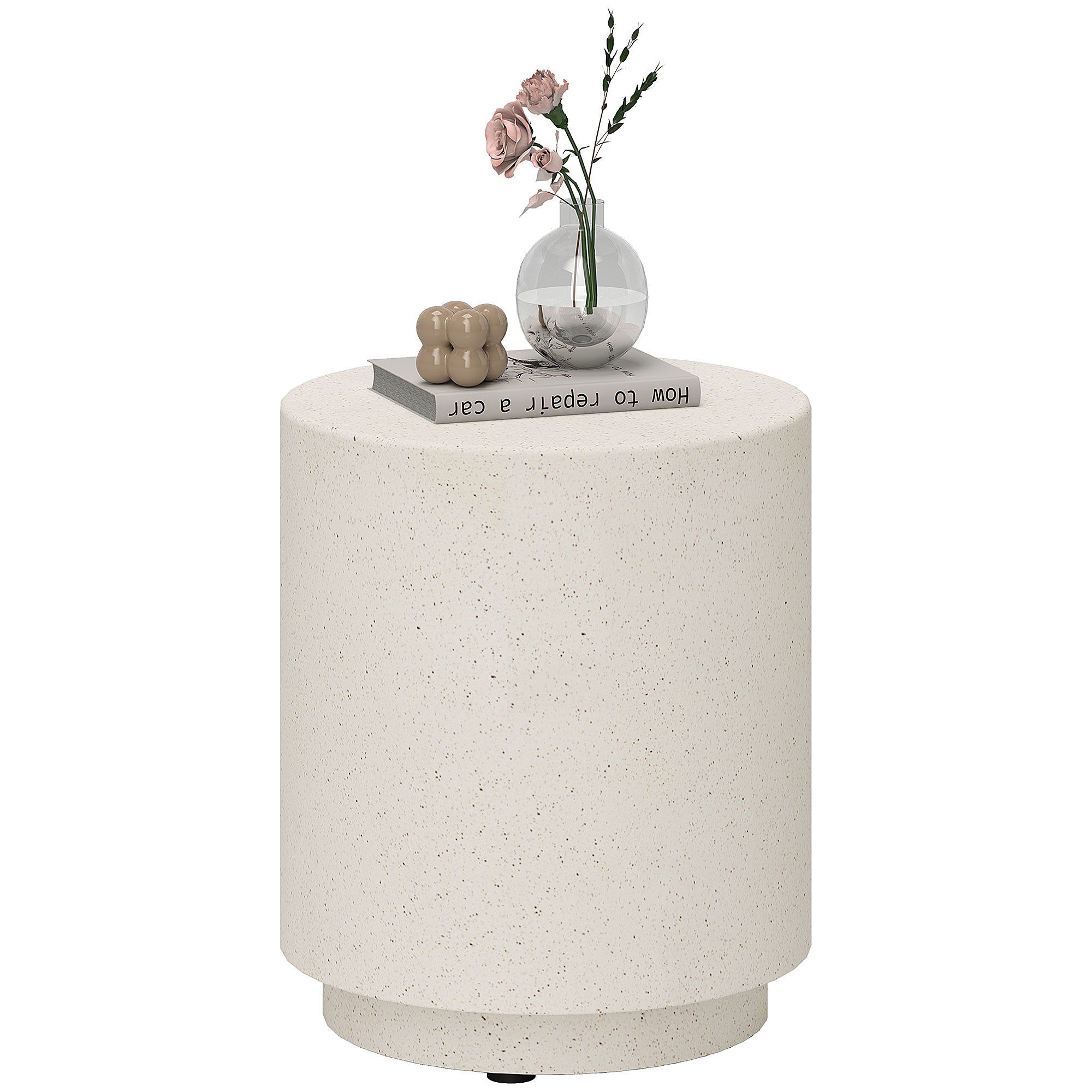 Side Table Living Room Table with Stone Look, Coffee Table, End Table, Coffee Table for Living Room, Garden Ø37 x 43 cm, Cream White