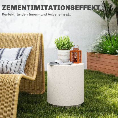 Side Table Living Room Table with Stone Look, Coffee Table, End Table, Coffee Table for Living Room, Garden Ø37 x 43 cm, Cream White