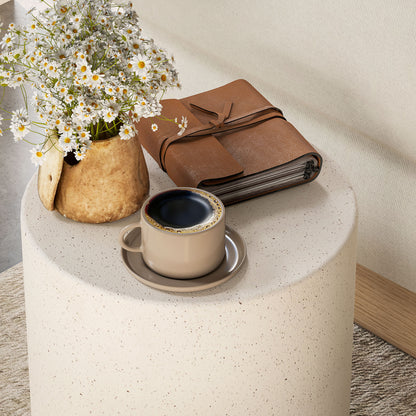 Side Table Living Room Table with Stone Look, Coffee Table, End Table, Coffee Table for Living Room, Garden Ø37 x 43 cm, Cream White