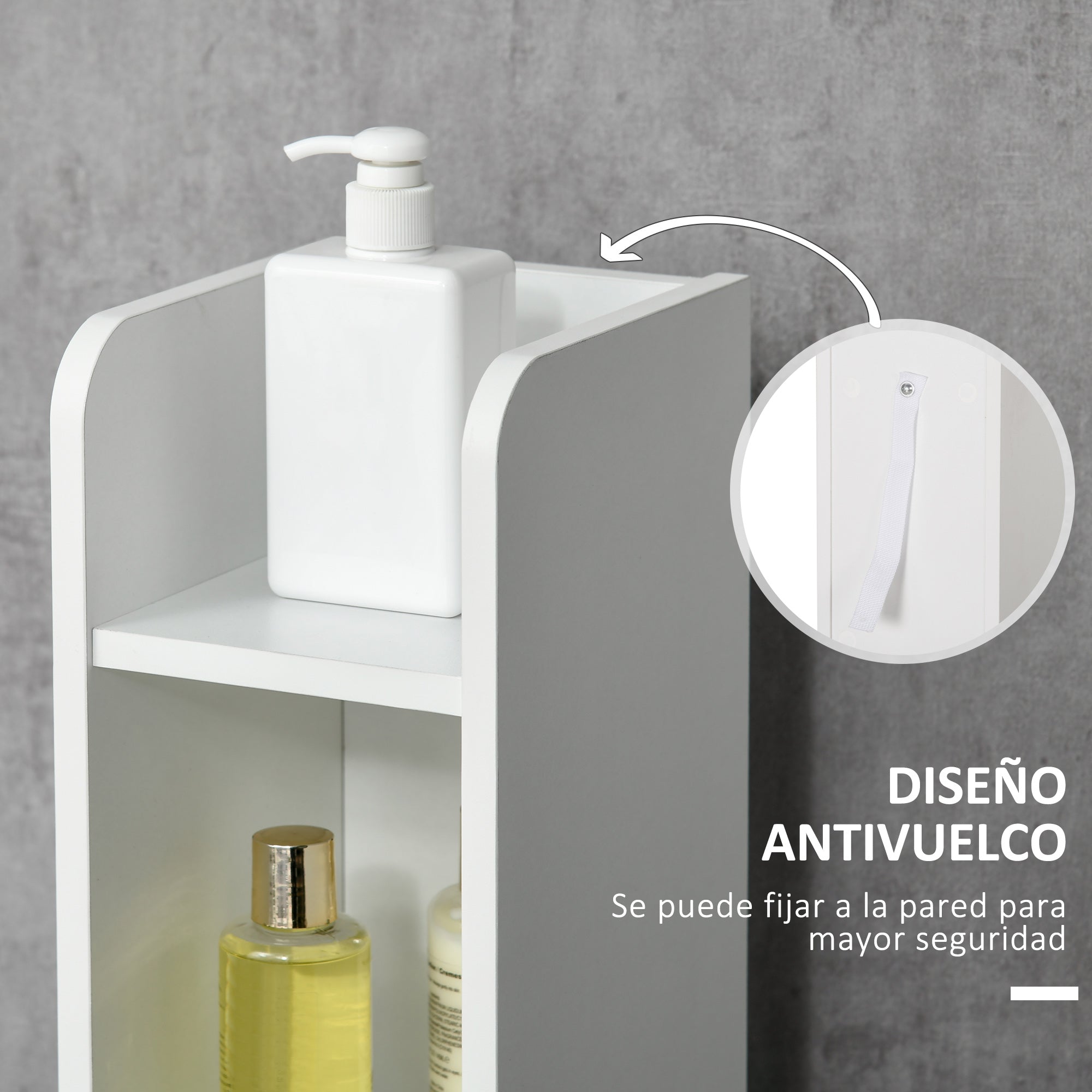 Bathroom Column Cabinet with 3 Doors 3 Open Shelves and Anti-tip System Modern Style Bathroom Cabinet 15x17x120 cm Grey