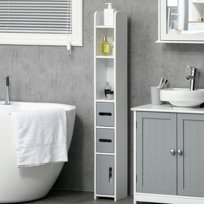 Bathroom Column Cabinet with 3 Doors 3 Open Shelves and Anti-tip System Modern Style Bathroom Cabinet 15x17x120 cm Grey