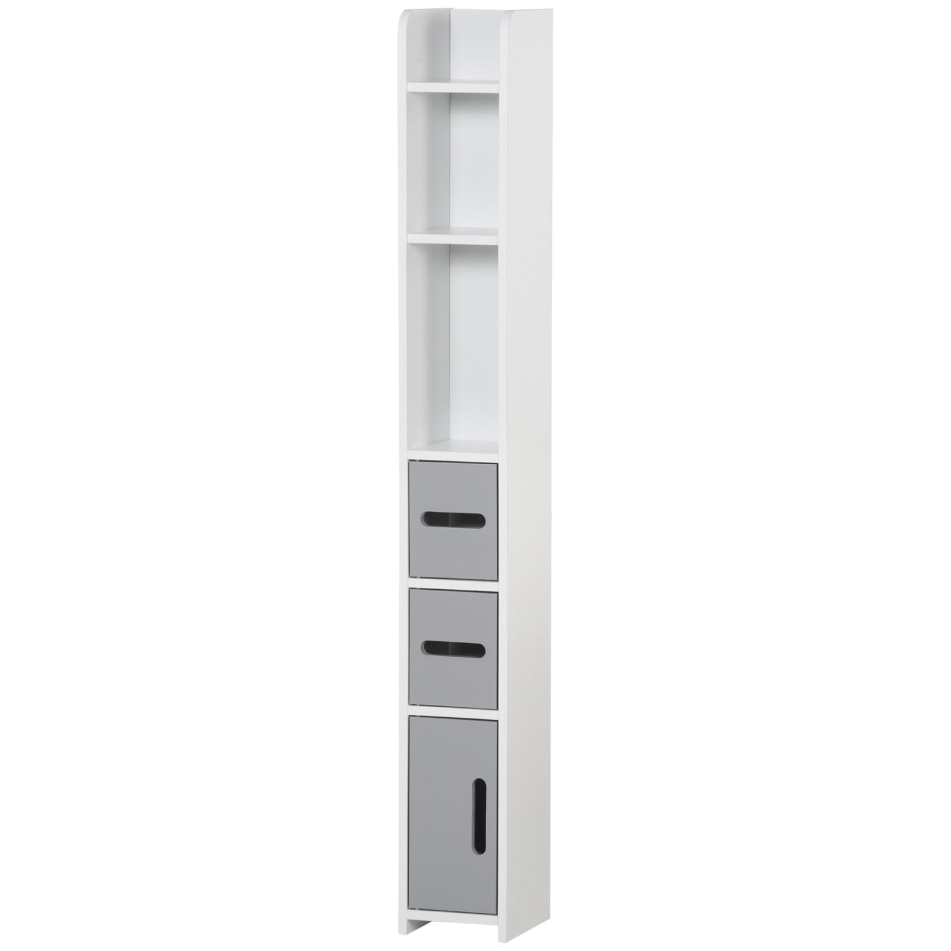 Bathroom Column Cabinet with 3 Doors 3 Open Shelves and Anti-tip System Modern Style Bathroom Cabinet 15x17x120 cm Grey