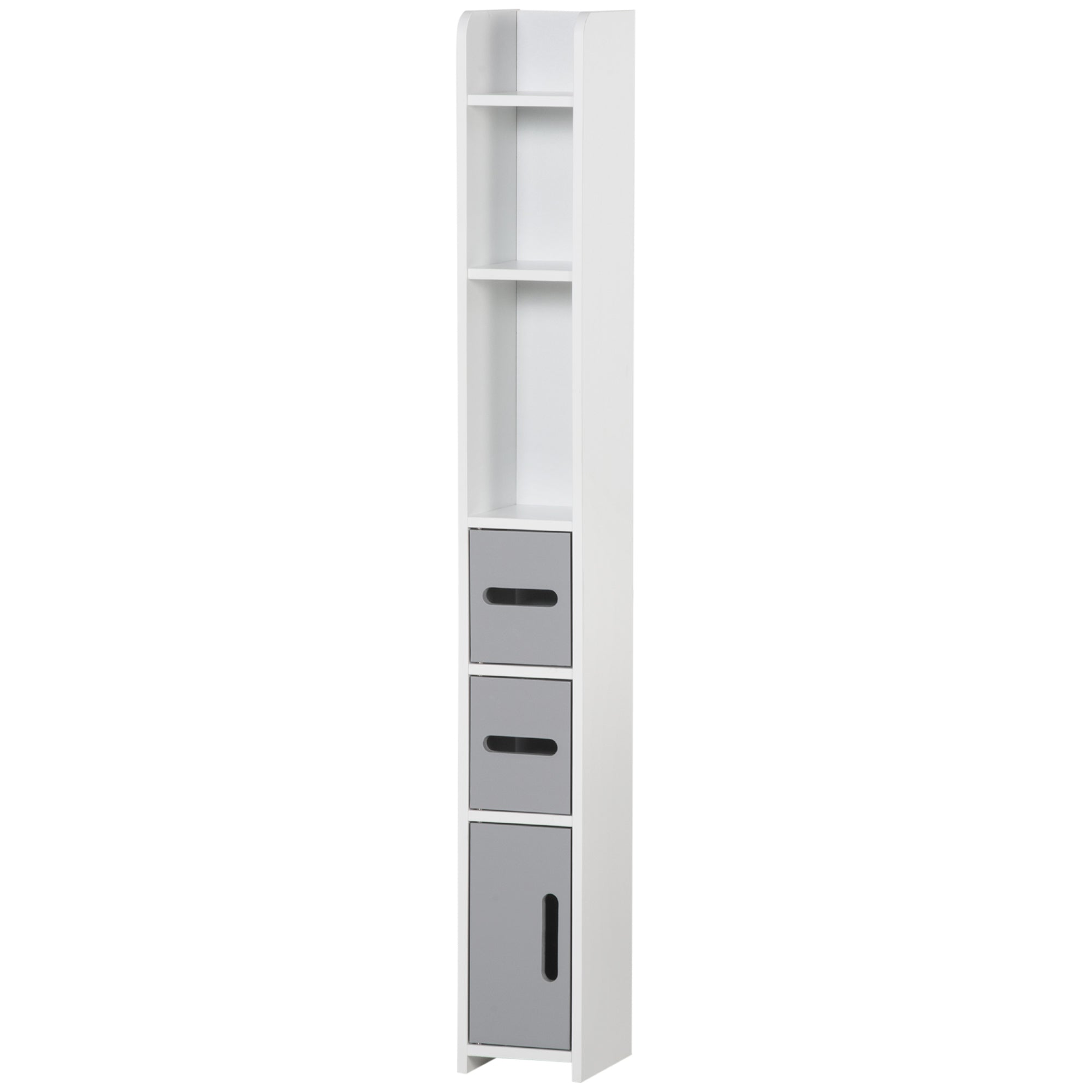Bathroom Column Cabinet with 3 Doors 3 Open Shelves and Anti-tip System Modern Style Bathroom Cabinet 15x17x120 cm Grey