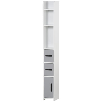 Bathroom Column Cabinet with 3 Doors 3 Open Shelves and Anti-tip System Modern Style Bathroom Cabinet 15x17x120 cm Grey