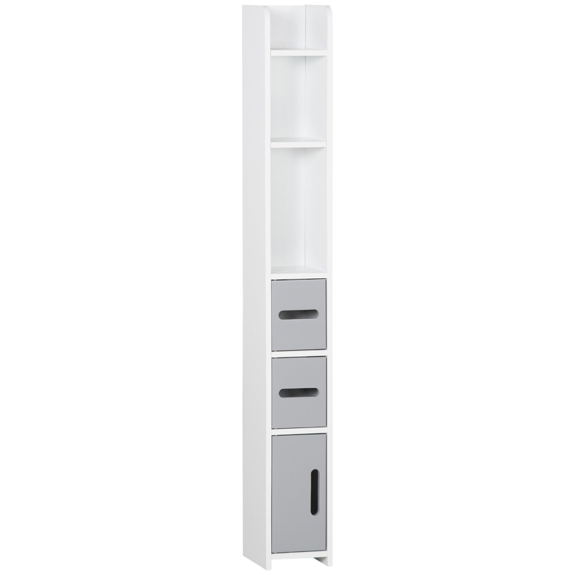 Bathroom Column Cabinet with 3 Doors 3 Open Shelves and Anti-tip System Modern Style Bathroom Cabinet 15x17x120 cm Grey