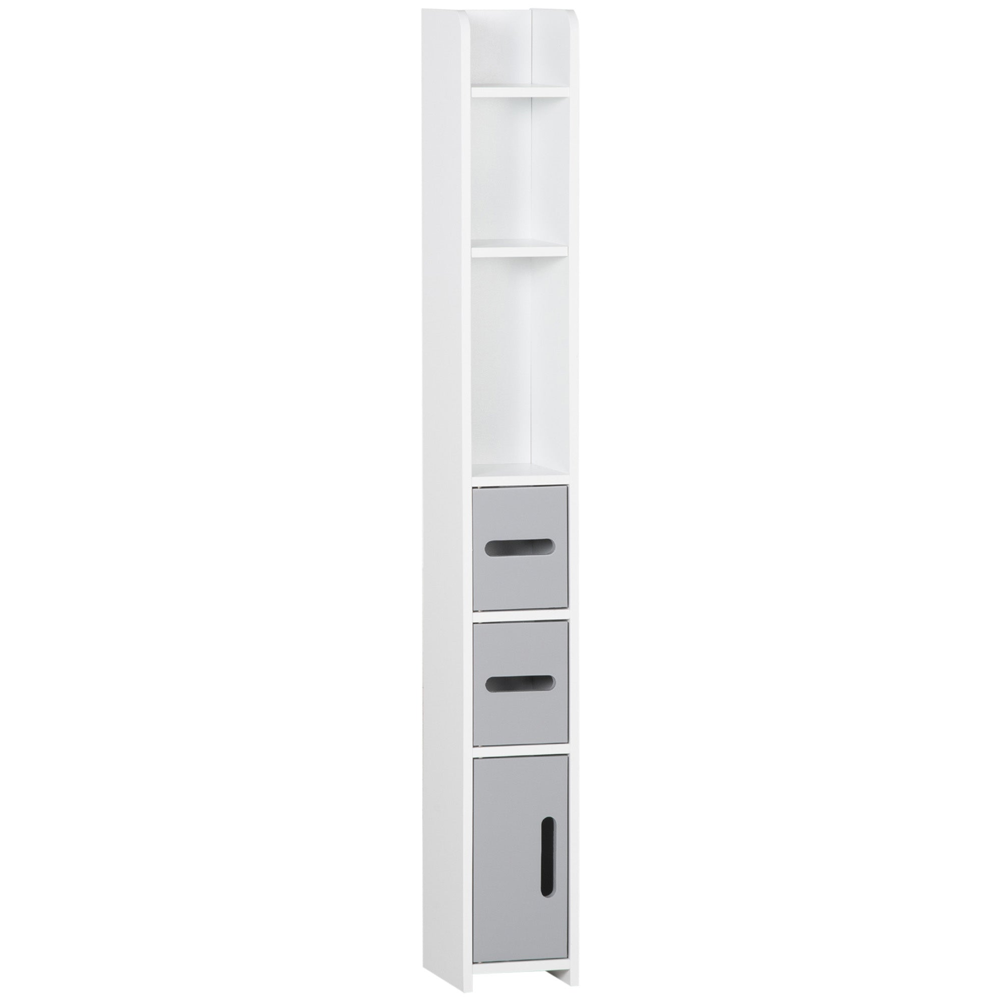 Bathroom Column Cabinet with 3 Doors 3 Open Shelves and Anti-tip System Modern Style Bathroom Cabinet 15x17x120 cm Grey