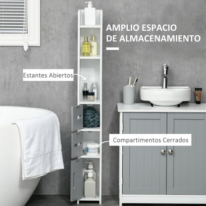 Bathroom Column Cabinet with 3 Doors 3 Open Shelves and Anti-tip System Modern Style Bathroom Cabinet 15x17x120 cm Grey