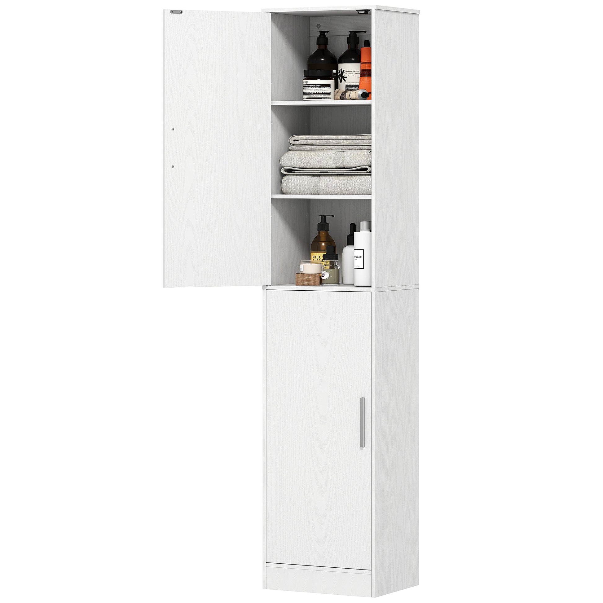 Bathroom Cabinet Tall Narrow Cupboard with 2 Doors, Adjustable Shelves for Bathroom, Living Room 40 x 35 x 180 cm White