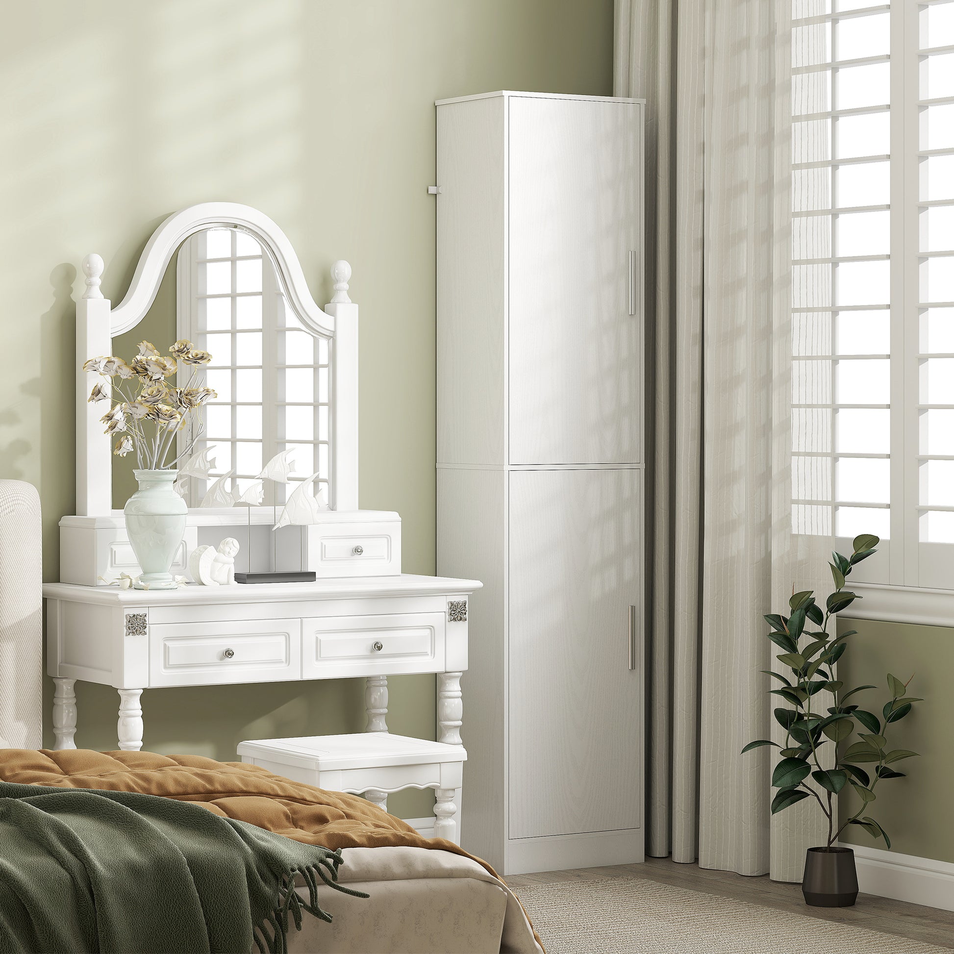 Bathroom Cabinet Tall Narrow Cupboard with 2 Doors, Adjustable Shelves for Bathroom, Living Room 40 x 35 x 180 cm White