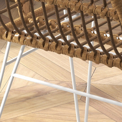 Dining Chairs Set of 2 Kitchen Chair with Backrest, Synthetic Rattan Look, Armchair with Foot Cushion, Living Room Chair, Chairs with Steel Legs for Dining Table, Light Brown+White