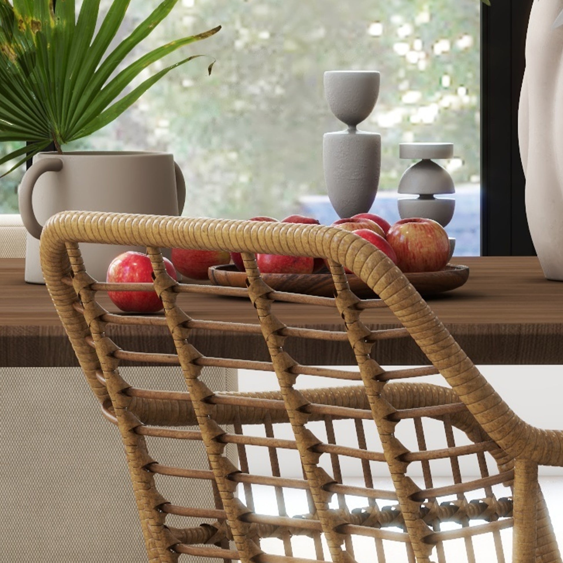 Dining Chairs Set of 2 Kitchen Chair with Backrest, Synthetic Rattan Look, Armchair with Foot Cushion, Living Room Chair, Chairs with Steel Legs for Dining Table, Light Brown+White
