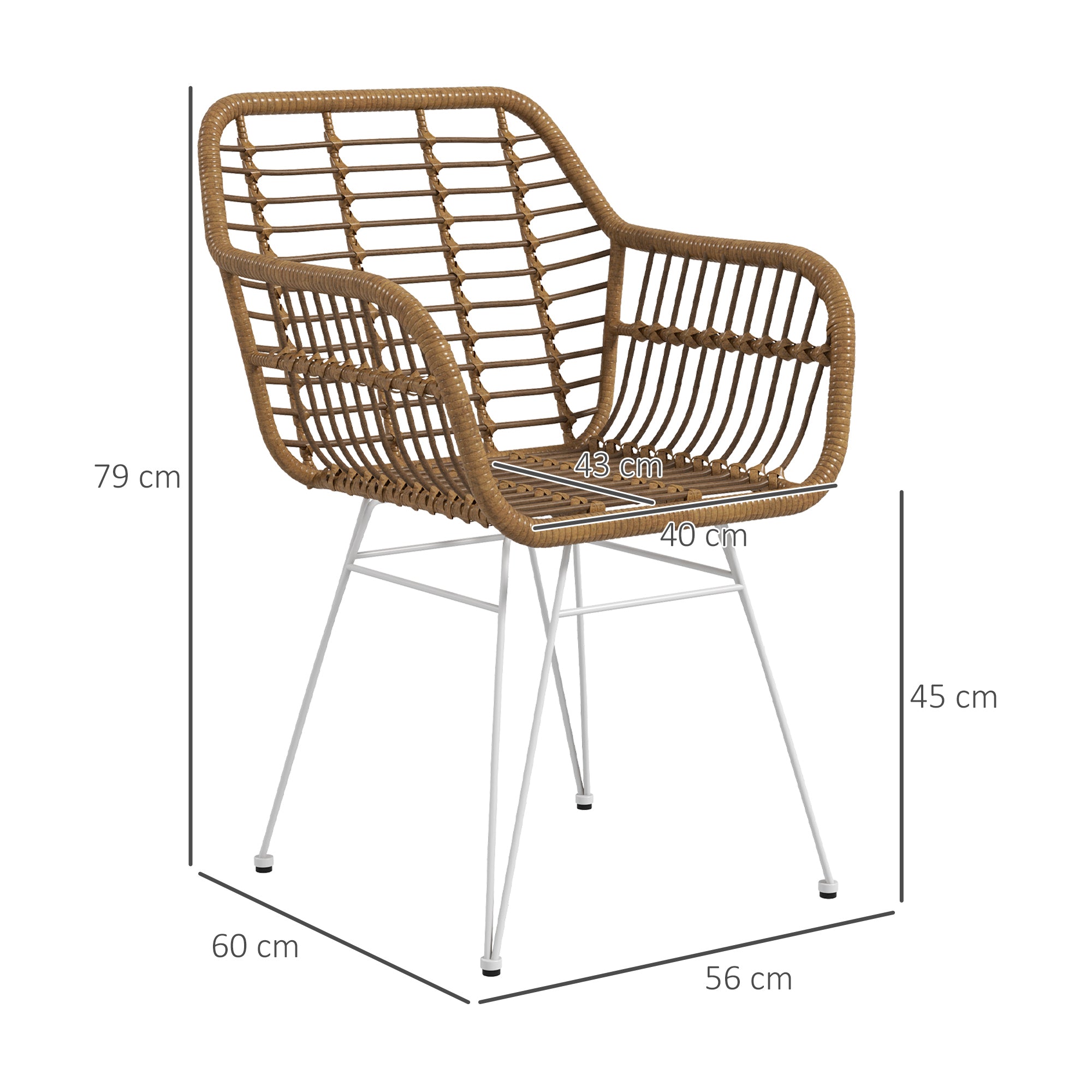 Dining Chairs Set of 2 Kitchen Chair with Backrest, Synthetic Rattan Look, Armchair with Foot Cushion, Living Room Chair, Chairs with Steel Legs for Dining Table, Light Brown+White