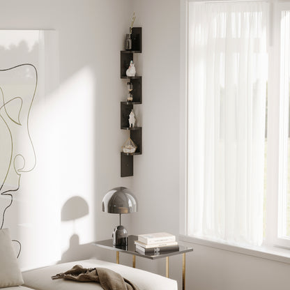 5-Tier Zigzag Wall-Mounted Corner Shelf Height 120 cm Black Wood