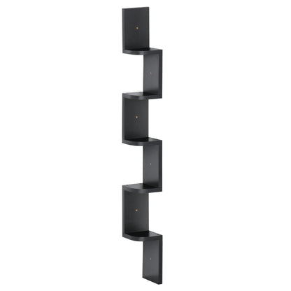 5-Tier Zigzag Wall-Mounted Corner Shelf Height 120 cm Black Wood