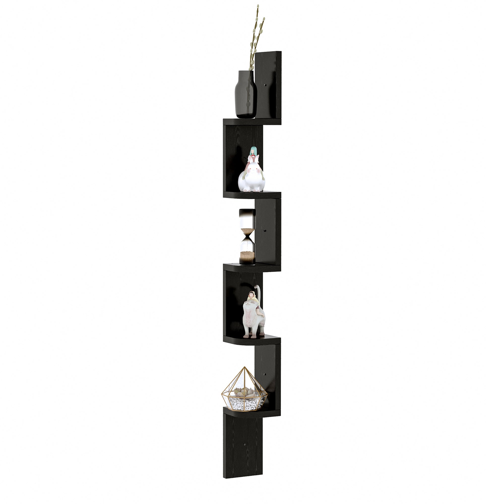 5-Tier Zigzag Wall-Mounted Corner Shelf Height 120 cm Black Wood
