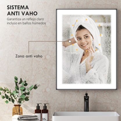 Bathroom Mirror with LED Light 80x60 cm Wall Mirror with 3 Light Colors Anti-fog Function Memory Function Touch Switch Horizontal/Vertical IP44