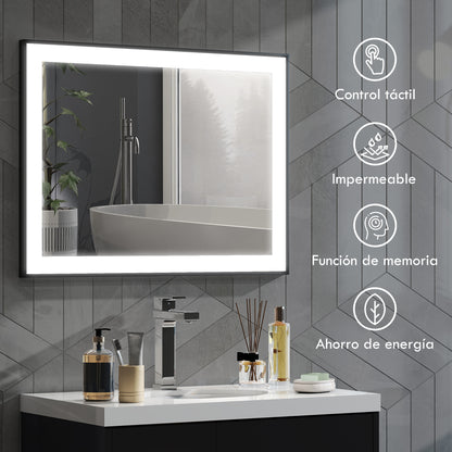 Bathroom Mirror with LED Light 80x60 cm Wall Mirror with 3 Light Colors Anti-fog Function Memory Function Touch Switch Horizontal/Vertical IP44