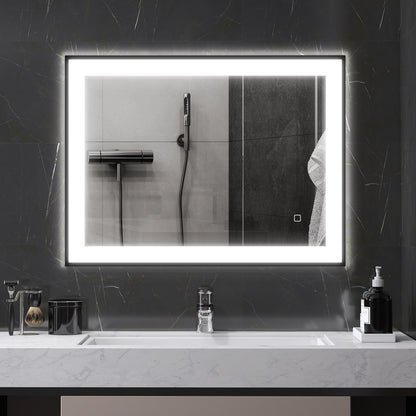 Bathroom Mirror with LED Light 80x60 cm Wall Mirror with 3 Light Colors Anti-fog Function Memory Function Touch Switch Horizontal/Vertical IP44