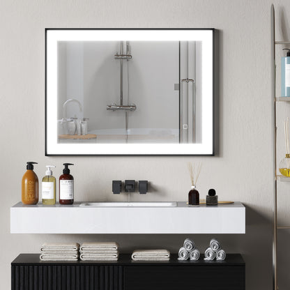 Bathroom Mirror with LED Light 80x60 cm Wall Mirror with 3 Light Colors Anti-fog Function Memory Function Touch Switch Horizontal/Vertical IP44