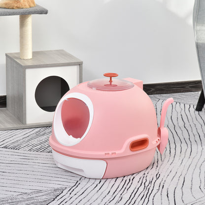 Cat Litter Box Portable Toilet House for Cat Sliding Litter Tray Swinging Door Window + Scoop Provided Dim. 47L x 55W x 44H cm Pink