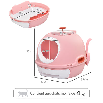 Cat Litter Box Portable Toilet House for Cat Sliding Litter Tray Swinging Door Window + Scoop Provided Dim. 47L x 55W x 44H cm Pink