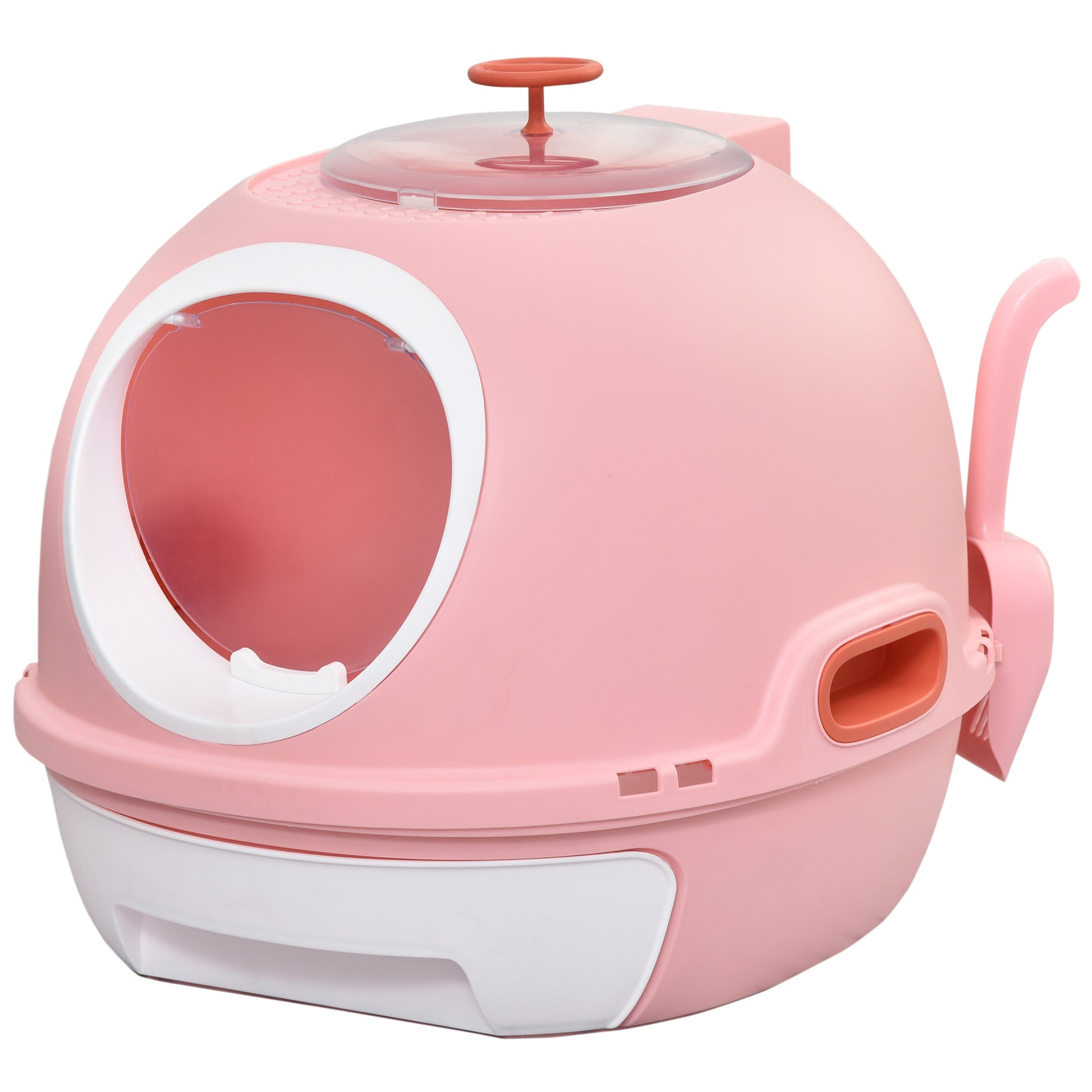 Cat Litter Box Portable Toilet House for Cat Sliding Litter Tray Swinging Door Window + Scoop Provided Dim. 47L x 55W x 44H cm Pink