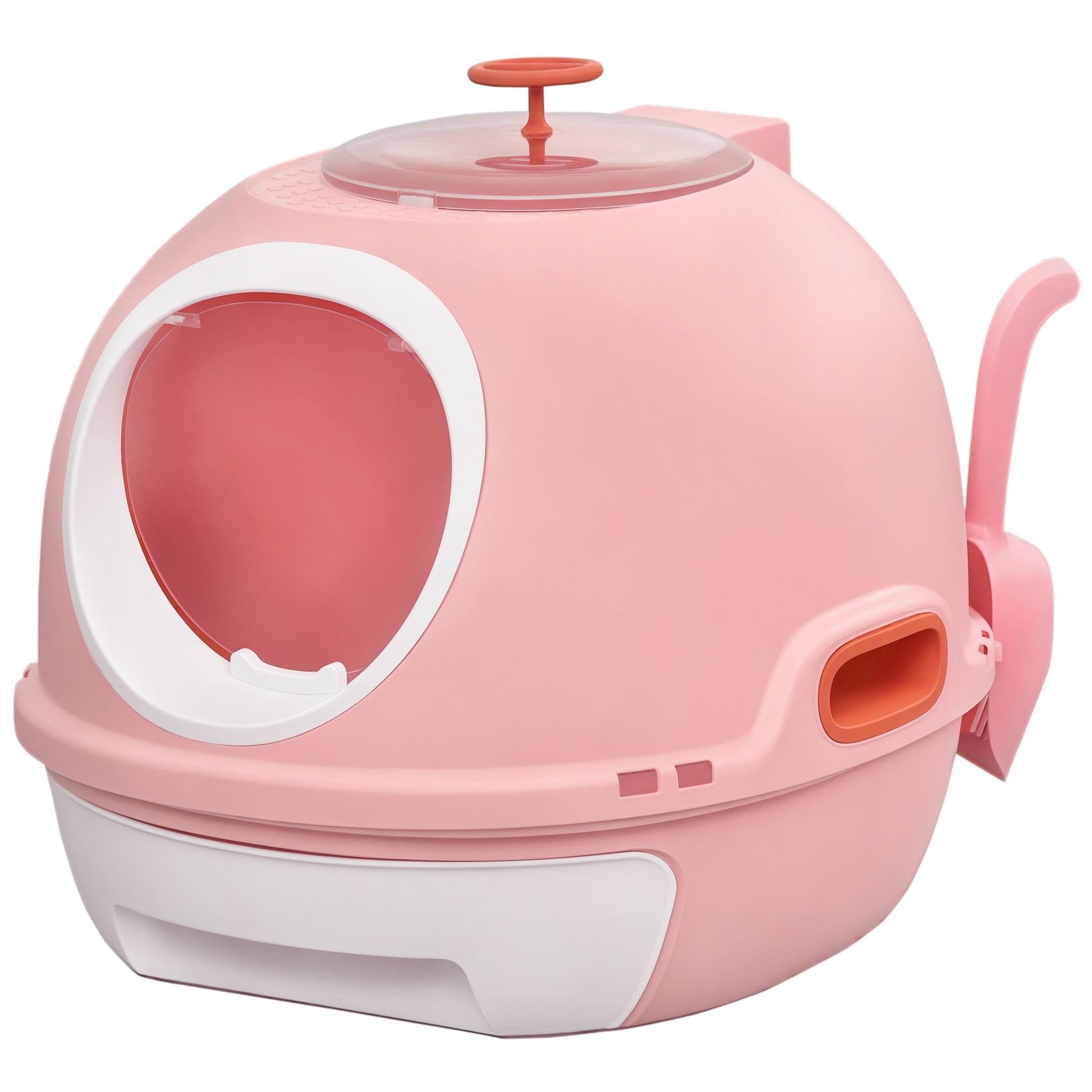 Cat Litter Box Portable Toilet House for Cat Sliding Litter Tray Swinging Door Window + Scoop Provided Dim. 47L x 55W x 44H cm Pink
