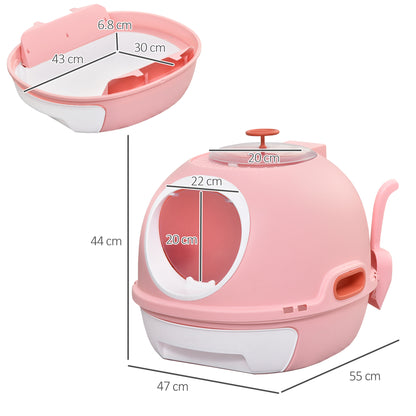 Cat Litter Box Portable Toilet House for Cat Sliding Litter Tray Swinging Door Window + Scoop Provided Dim. 47L x 55W x 44H cm Pink