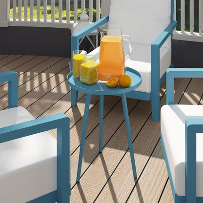 Round Garden Side Table, Outdoor End Table with Rounded Steel Edge, dim. Ø40 x 50H cm blue