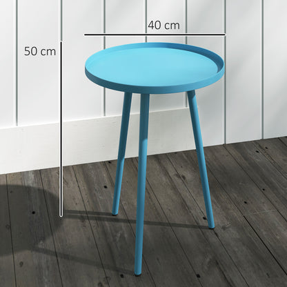 Round Garden Side Table, Outdoor End Table with Rounded Steel Edge, dim. Ø40 x 50H cm blue