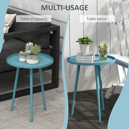 Round Garden Side Table, Outdoor End Table with Rounded Steel Edge, dim. Ø40 x 50H cm blue