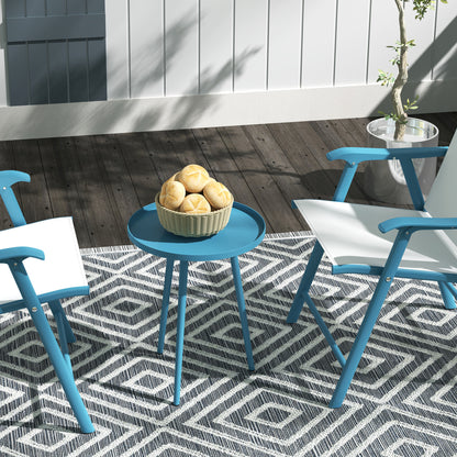 Round Garden Side Table, Outdoor End Table with Rounded Steel Edge, dim. Ø40 x 50H cm blue