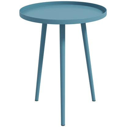 Round Garden Side Table, Outdoor End Table with Rounded Steel Edge, dim. Ø40 x 50H cm blue